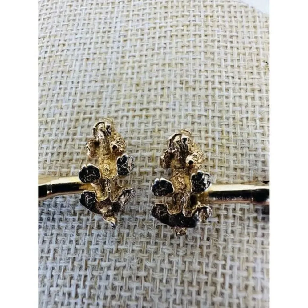 Vintage Smith Pat Pending Basset Dachshund‎ Long Hair Dog Cufflinks Gold Tone